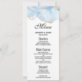 Elegantes Blue and Gold Agate Border Wedding Menü Einladung