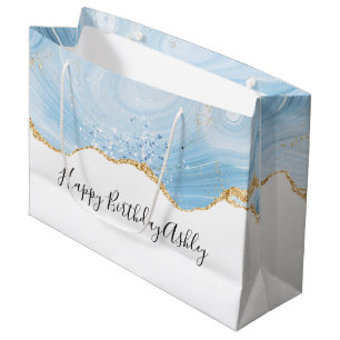 Elegantes Blue and Gold Agate Design Geburtstag Große Geschenktüte