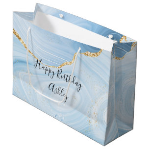 Elegantes Blue and Gold Agate Design Große Geschenktüte