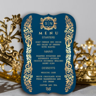 Elegantes Blue and Gold Frame Wedding Menü