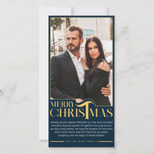 Elegantes Blue and Gold Frohe Weihnachtsfamilie Fo