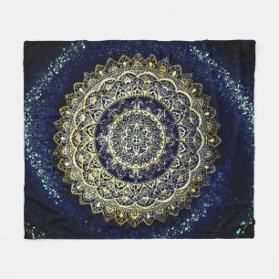 Elegantes Blue and Gold Mandala Art Boho Beach Fleecedecke