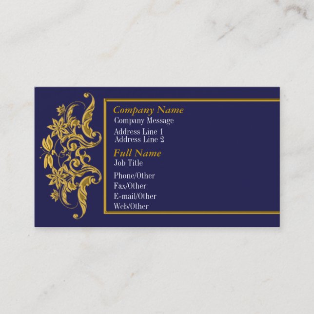 Elegantes Blue and Gold-Visitenkarten-Template Visitenkarte (Vorderseite)