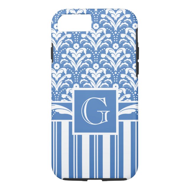 Elegantes Blue and White Art Deco Case-Mate iPhone Hülle (Rückseite)