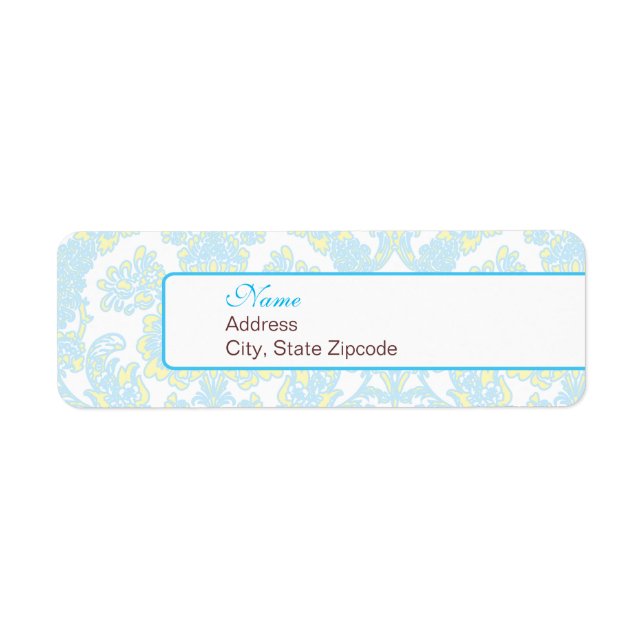 Elegantes Blue and Yellow Damask Address Label (Vorne)