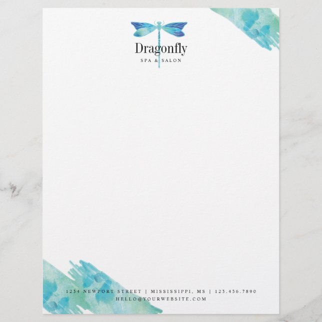 Elegantes Blue & Aqua Watercolor Dragonfly Logo (Vorderseite)