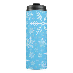 Elegantes Blue Aqua Weißer Winter Snowflake Thermosbecher