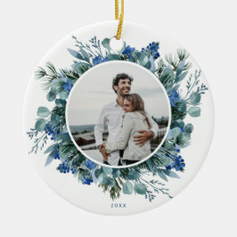 Elegantes Blue Aquamarin Floral Wreath Foto Keramik Ornament