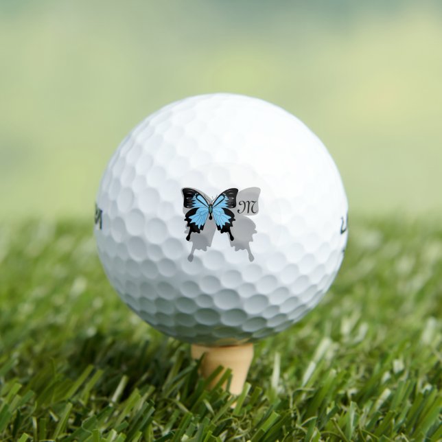 Elegantes Blue Backed Butterfly Shadow Monogramm Golfball (Insitu T-Shirt)