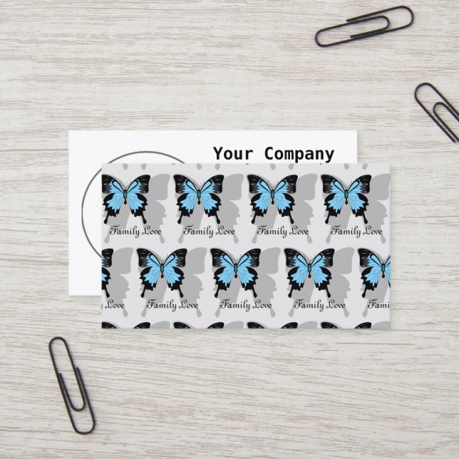 Elegantes Blue Backed Butterfly Shadow Monogramm Visitenkarte (Vorderseite/Rückseite Beispiel)