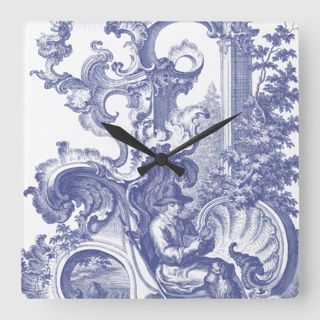 Elegantes Blue Baroque Quadratische Wanduhr (Vorderseite)