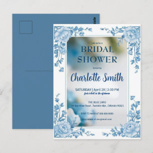 Elegantes Blue Blume Chinoiserie Brautparty Postkarte