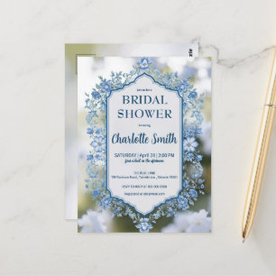Elegantes Blue Blume Chinoiserie Brautparty Postkarte