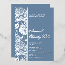 Elegantes Blue Botanical Wohltätigkeit Event Gala Folieneinladung