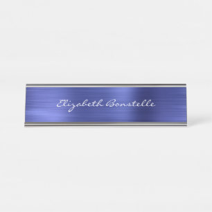 Elegantes Blue Brushed Metal Handwriting Schreibtischnamensplakette