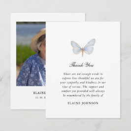 Elegantes Blue Butterfly Funeral Foto Vielen Dank Dankeskarte