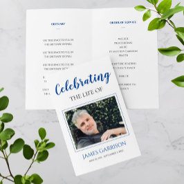 Elegantes Blue Celebration of Life Memorial Progra Flyer