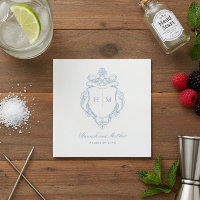 Elegantes Blue Chinoiserie Bird Wappen Hochzeit