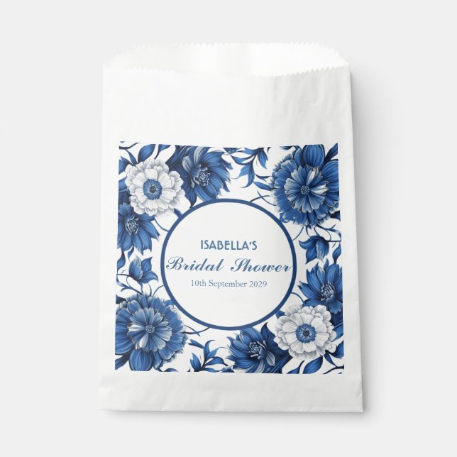 Elegantes Blue Chinoiserie Brautparty Geschenktütchen (Vorderseite)