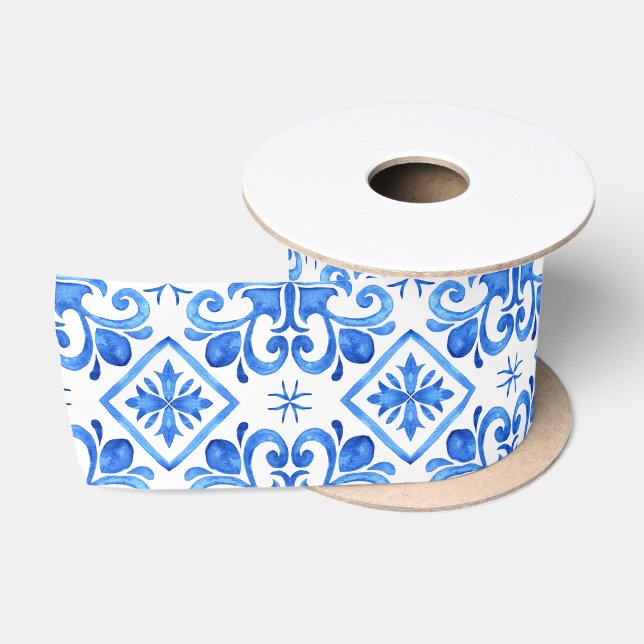 Elegantes Blue Chinoiserie Brautparty Satinband (Spule)
