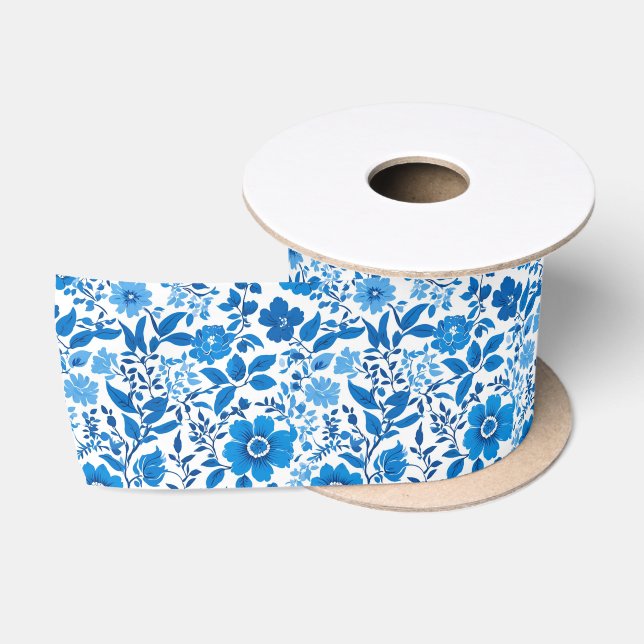 Elegantes Blue Chinoiserie Brautparty Satinband (Spule)