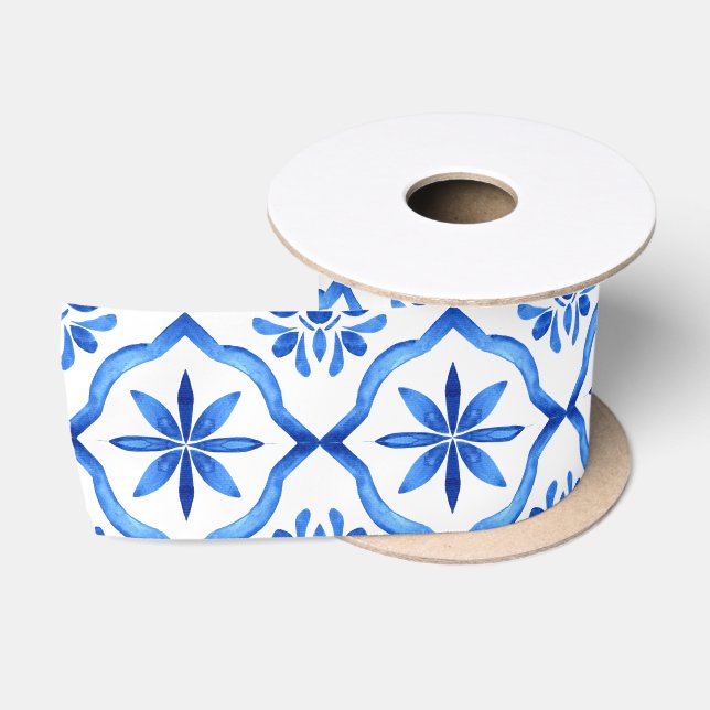 Elegantes Blue Chinoiserie Brautparty Satinband (Spule)