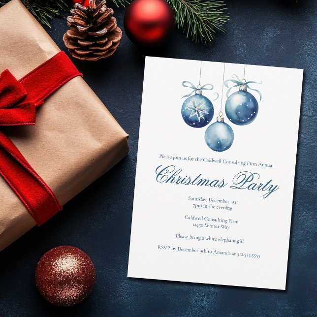 Elegantes Blue Christmas Ornaments Company Party Einladung (Von Creator hochgeladen)