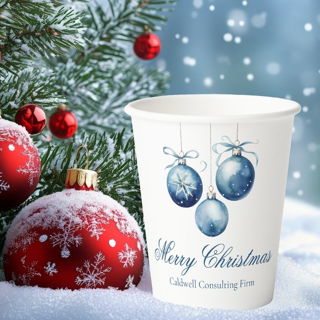 Elegantes Blue Christmas Ornaments Company Party Pappbecher (Von Creator hochgeladen)