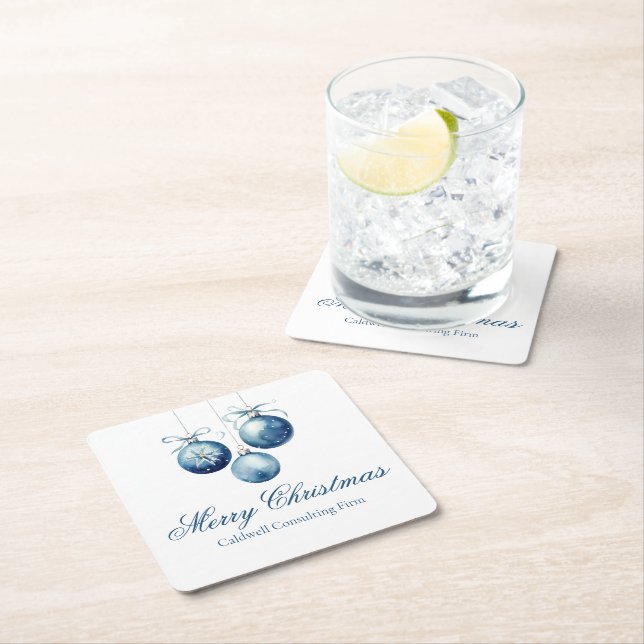 Elegantes Blue Christmas Ornaments Company Party Rechteckiger Pappuntersetzer (Vor Ort)