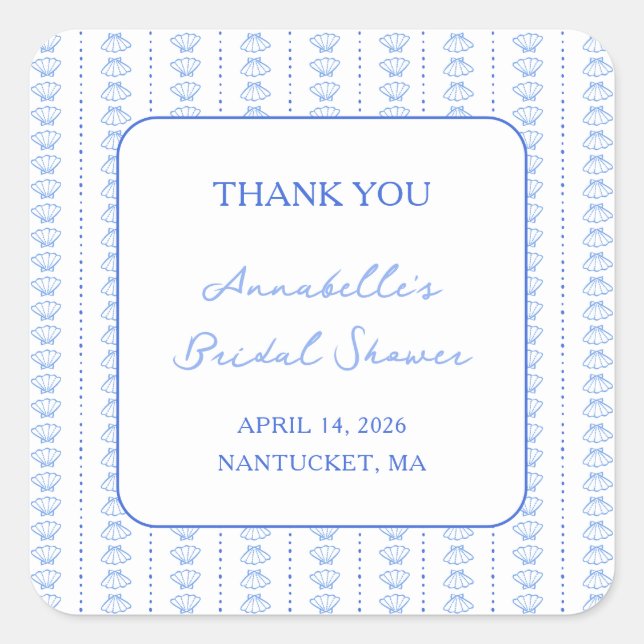Elegantes Blue Coastal Chic Brautparty Vielen Dank Quadratischer Aufkleber (Vorderseite)