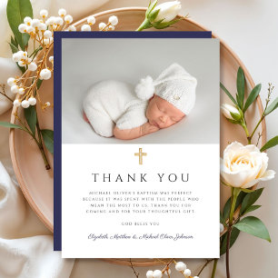 Elegantes Blue Cross Baptism Foto Dankeskarte
