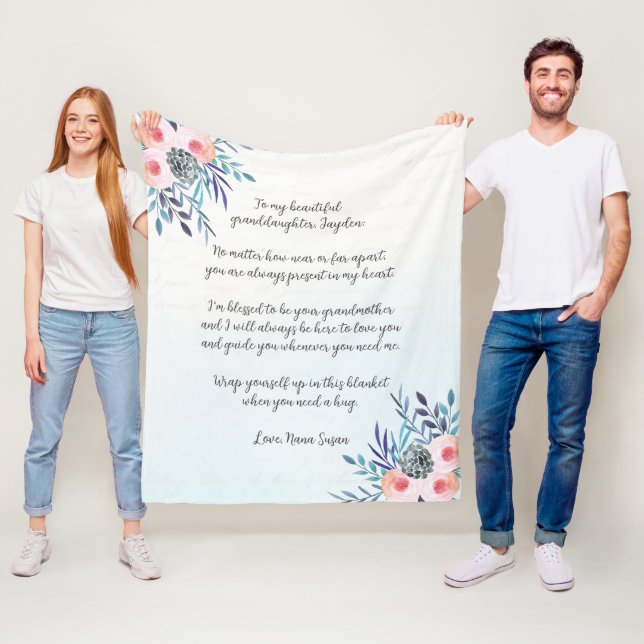 Elegantes Blue Custom Quote Blumengrande Fleecedecke (Beispiel)