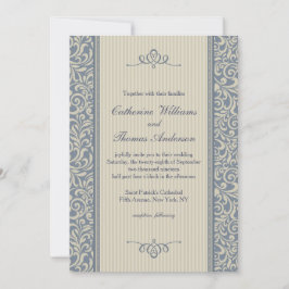 Elegantes Blue Damask Muster Einladung Hochzeit