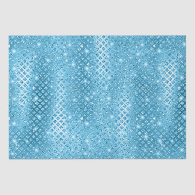 Elegantes Blue Diamonds Metallic Glitzer Pattern Seidenpapier (Vorderseite)