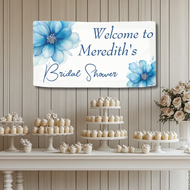 Elegantes Blue Floral Brautparty Banner (Von Creator hochgeladen)