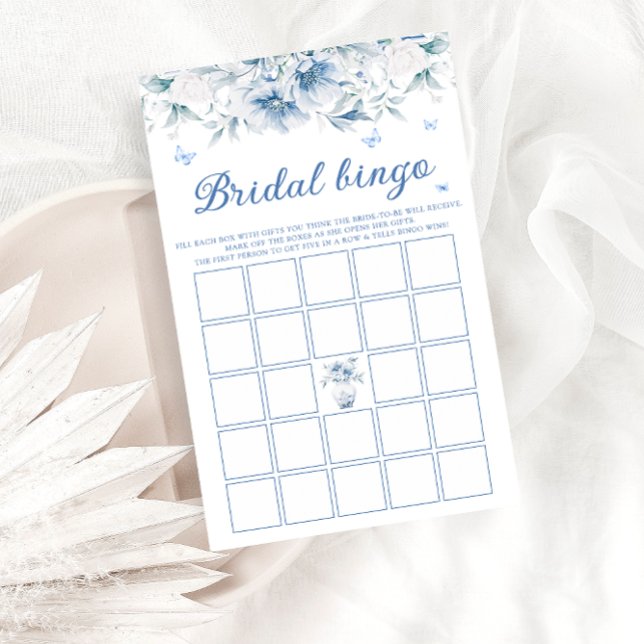 Elegantes Blue Floral Brautparty Bingo Game (Von Creator hochgeladen)