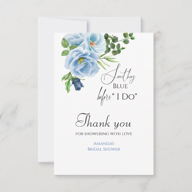 Elegantes Blue Floral Brautparty Dankeskarte (Vorderseite)