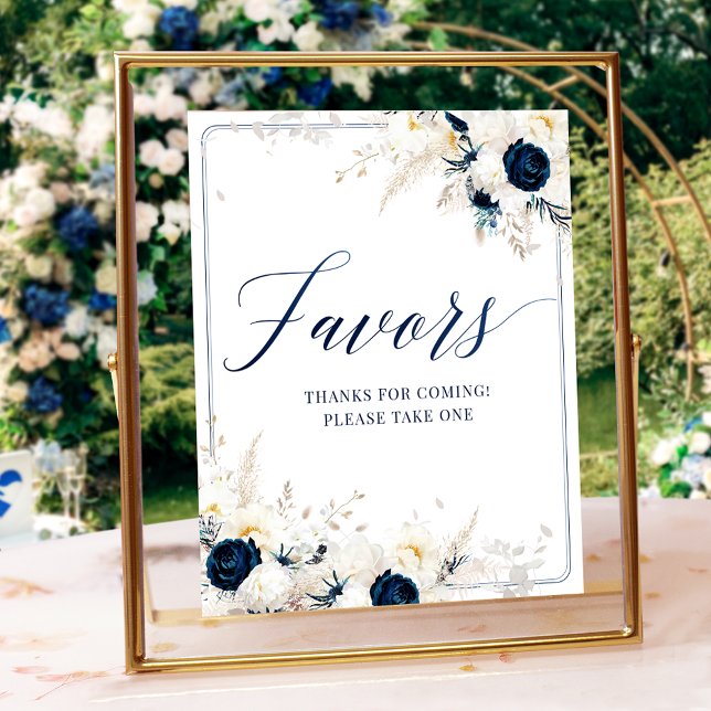 Elegantes Blue Floral Brautparty Favoriten Zeichen Poster (Von Creator hochgeladen)