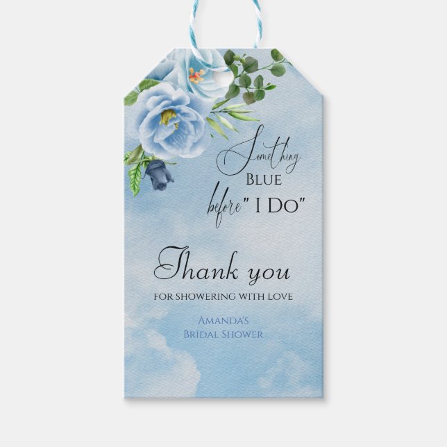 Elegantes Blue Floral Brautparty Geschenkanhänger (Vorderseite)