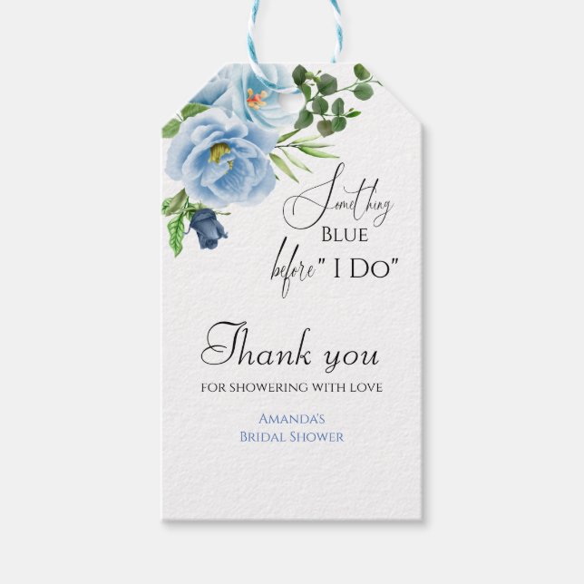 Elegantes Blue Floral Brautparty Geschenkanhänger (Vorderseite)