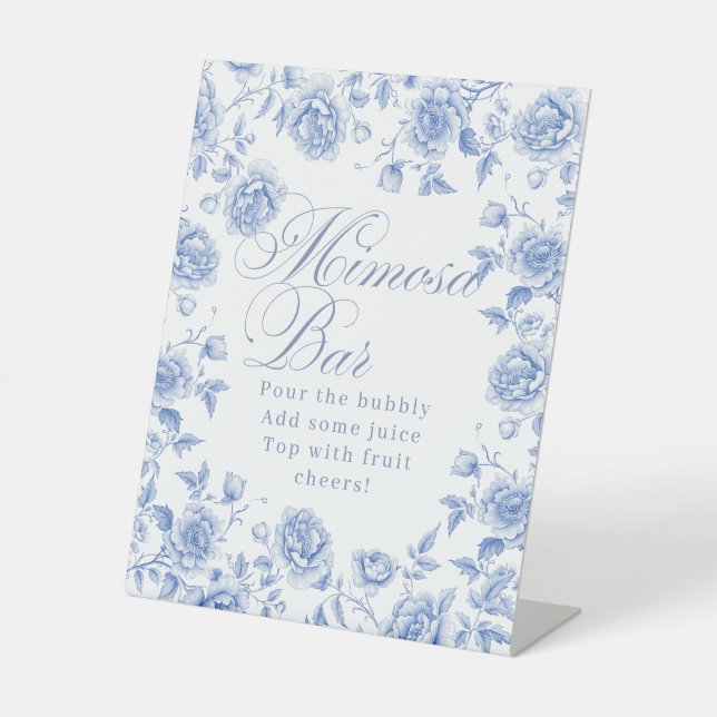Elegantes Blue Floral Brautparty Mimosa Sockelschild (Vorderseite)