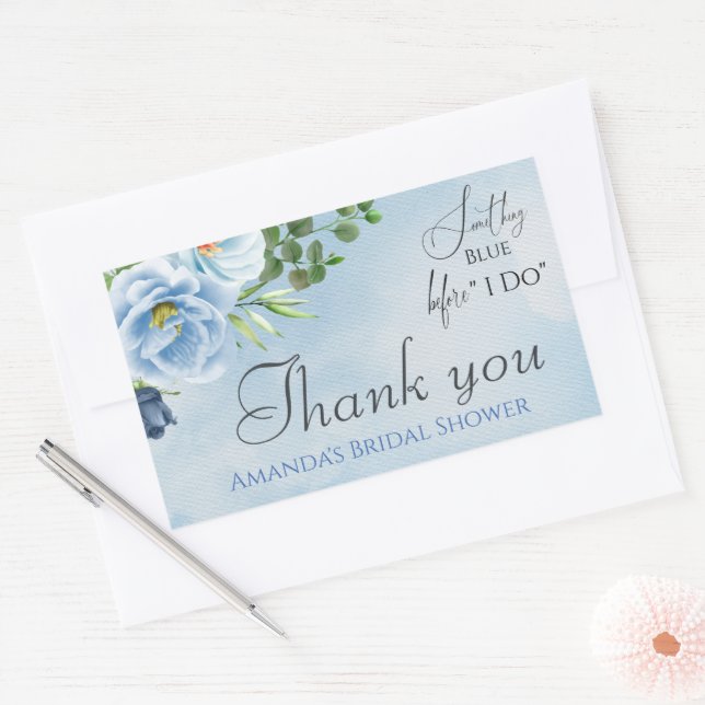 Elegantes Blue Floral Brautparty Rechteckiger Aufkleber (Umschlag)