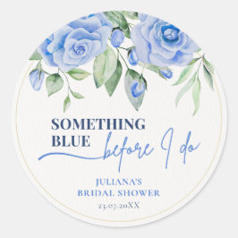 Elegantes Blue Floral Brautparty Runder Aufkleber