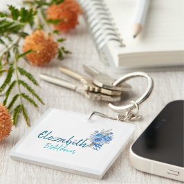 Elegantes Blue Floral Brautparty Schlüsselanhänger