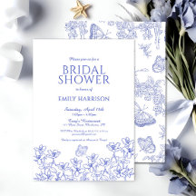 Elegantes Blue Floral Chinoiserie Brautparty