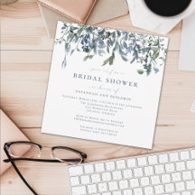 Elegantes Blue Floral Couples Brautparty