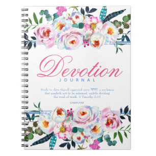 Elegantes Blue Floral Named Devotion Journal Notizblock