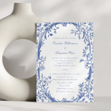 Elegantes Blue Floral Open House Hochzeitsempfang