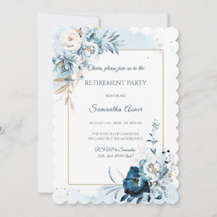 Elegantes Blue Floral Retirement Party Einladung