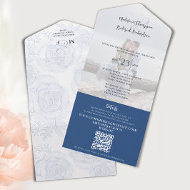 Elegantes Blue Floral Siegel und Sent Wedding All In One Einladung